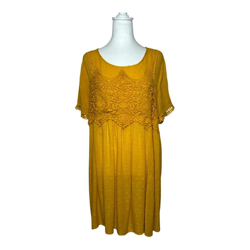 Umgee Women's Golden Textured Short‎ Sleeve Mini Dress Size Medium